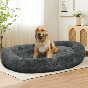 Large Dog Bed 67x43x8 Inches - Super Soft, Machine Washable & Portable With Handles, Non-Slip Bottom For Safety (Color: DarkGrey)